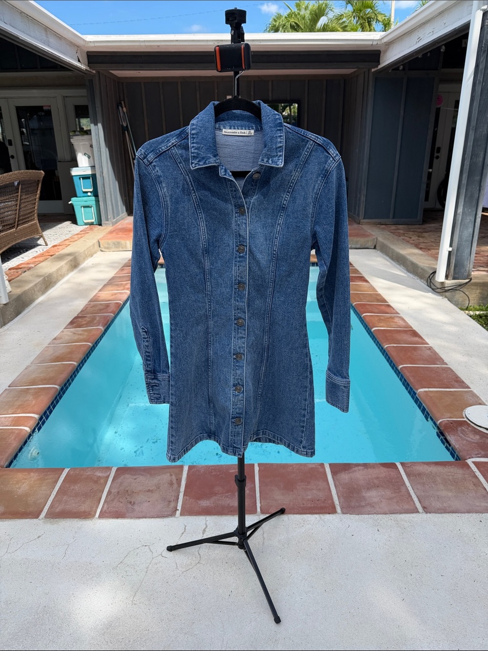 Abercrombie & Fitch Blue Denim Button-Front Mini Dress